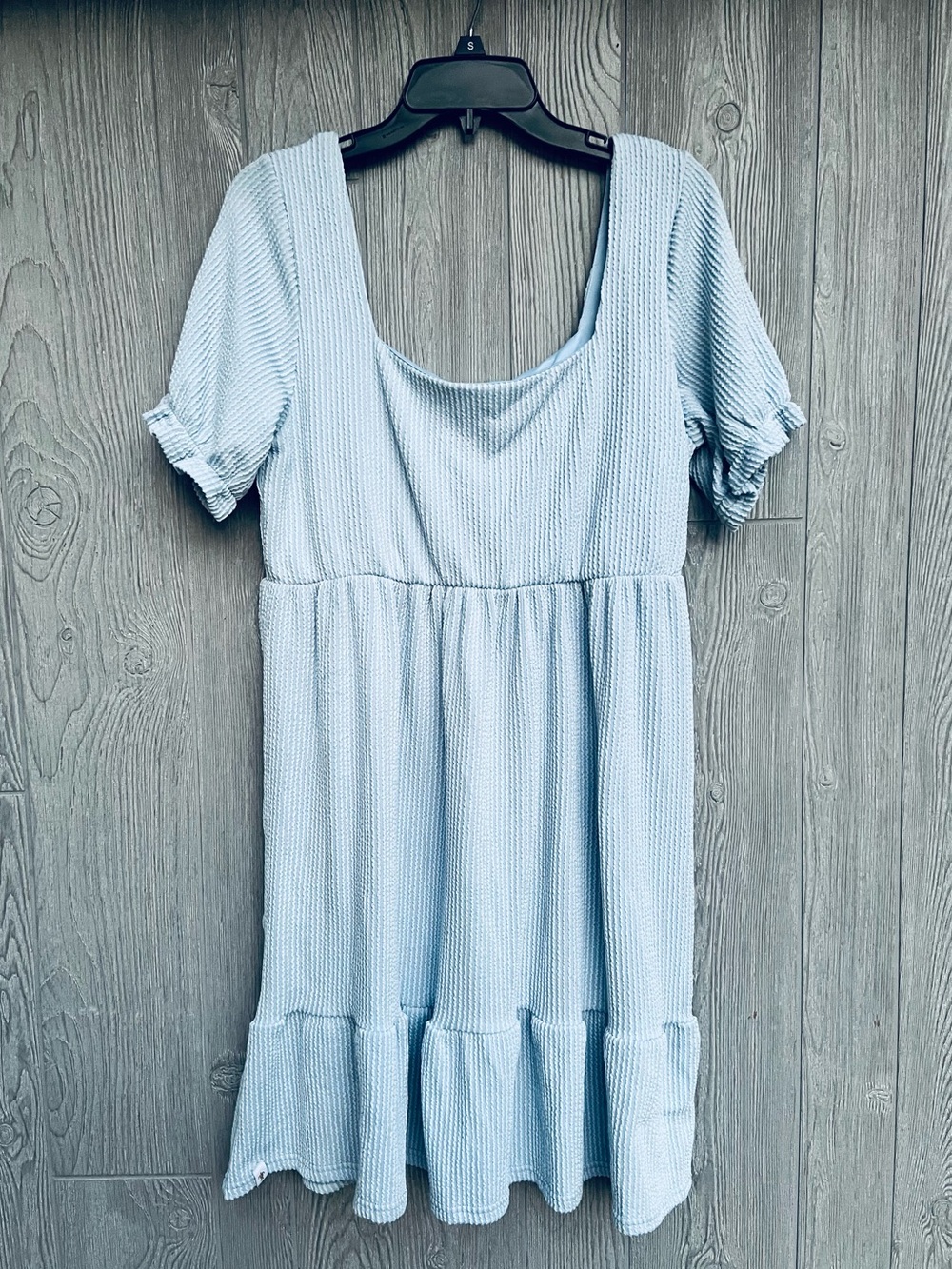 Simply Southern Light Baby Blue Textured Babydoll Ruffle Dress Size Medium